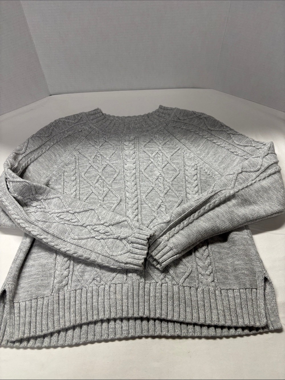 GAP Light Gray Cable-Knit Crewneck Sweater